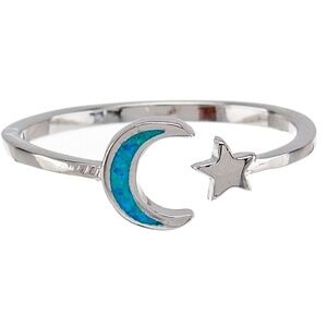 Blue Fire Opal & Sterling Silver Moon & Star Ring